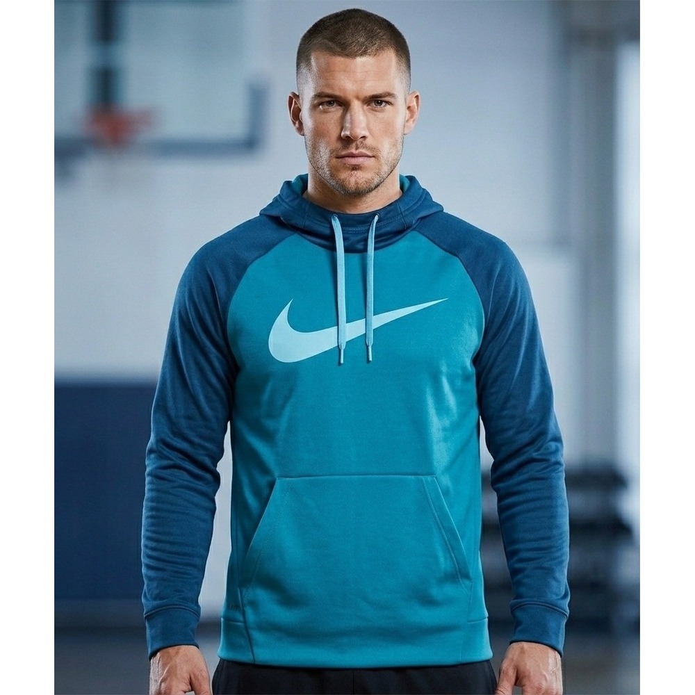 Nike‎ Dri-FIT Mens Training Hoodie Blue Raglan Swoosh Pullover XL 905659-467